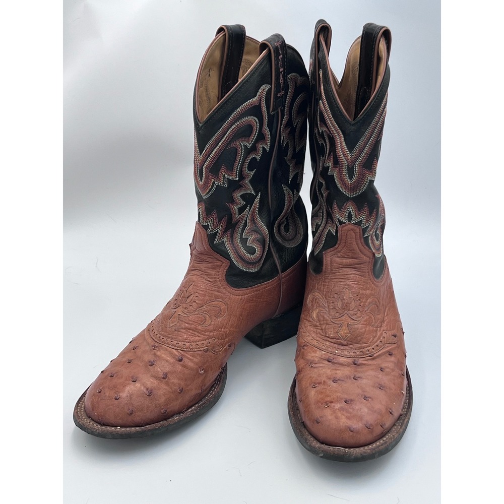 Tony Lama Men 7.5 D Full Quill Ostrich Leather Cowboy Boots Western USA‎ TX5008